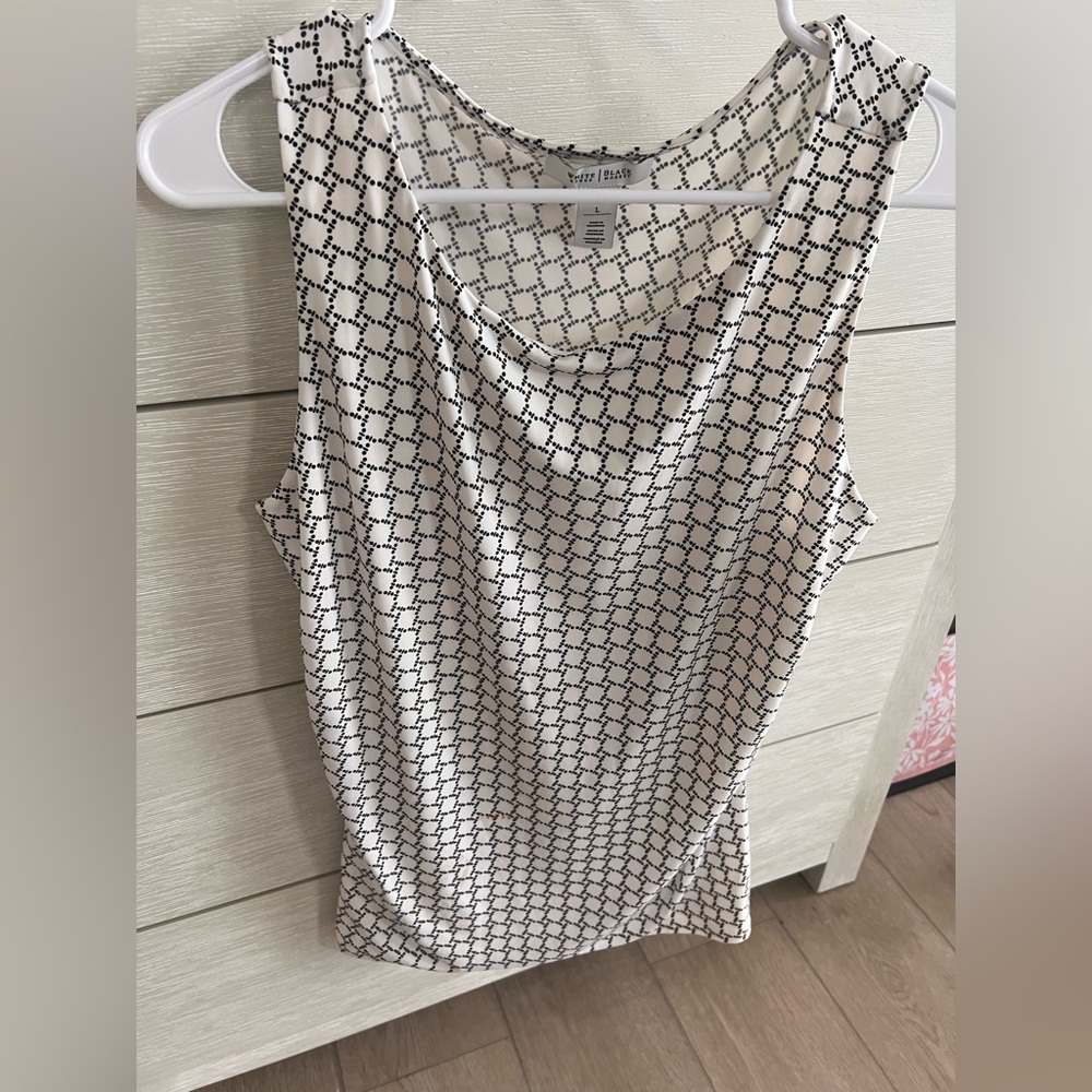White House Black Market Black and White Geometric Cowl Neck Tank